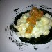 Gnocchetti con baccal mantecato su fondo di nero di seppia e pomodori freschi - -