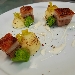 -Pancetta in cbt con pur�e de pomme de terre dorata, salsa al pecorino DOP sardo accompagnata da spugne al prezzemolo - -