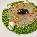 -Vialone nano semi integrale con crema di tenerumi, battuto di gambero rosso, caviale e stracciatella - -