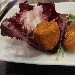 Crocch� di patate miste con patate di Avezzano e patate Vitelotte, provola d'Agerola e Parmigiano Reggiano; arancino riso arborio e riso Venere, funghi porcini, lardo irpino, provola d'Agerola e Parmigiano Reggiano; frittatina napoletana con mortadella bolognese IGP, besciamella, provola d'Agerola e Parmigiano Reggiano. - -