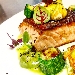 Don't stop me now - Filetto di salmone grigliato, fiori di zucchina farciti, pesto di basilico e zucchine grigliate - -