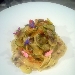 Nastro di  pasta all'uovo con crema di patate al timo, rag� di totanetti di paranza e fiori d'estate - -