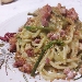 Spaghetti, macco di piselli, guanciale, asparagi di campagna e mollica 'atturrata' - -