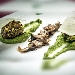 -Polpettina di suino nero lucano in crosta di pistacchio, crema di zucchine e lamelle di pecorino canestrato di Moliterno in guazzetto di Funghi Cardoncelli. Cena a 4 mani presso il ristorante al Baliaggio di Venosa (PZ) - -