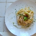 Tagliatelle di semola di grano duro con crema di ricotta fresca, ricotta forte, ristretto di fichi ed erba cipollina - -