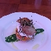 Crostone di semola, caponata di verdure, burrata e cips di topinambur, salsa di bietola.


 - -