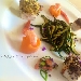 -Tocchetti di pesche spada marinato con limoni di Sorrento , con code di gambero e giardinetto di verdure
 - -