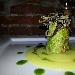 Roll� di branzino con gamberi rossi e pistacchi in foglia di lattughina su vellutata di patate al limone e capperetti di Pantelleria con bavarese di melanzane - -