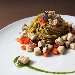 Spaghetti di gragnano al pesto napoletano con dadolata di pesce spada confit - -