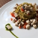 Spaghetti di Gragnano al pesto napoletano con dadolata di pesce spada confit - -