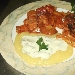 -pennette melanzane e capperi, polenta morbida ai formaggi, bocconcini di filetto di maiale in salsa piccante - -
