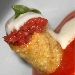 01/08/2014 - President di Pompei (NA) - A cena dall'Amico... - Entr�e: L'interpretazione estiva del pacchero al rag� napoletano (pacchero fritto in olio extravergine d'oliva su salsa fresce di pomodoro, tartare di fassana piemontese, spuma di mozzarella, profumo di basilico) - fotografia di Luigi Farina �2014