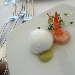 Bufala Fest 2016 - domenica 5 giugno - Pranzo stellato preparato dallo Chef Lino Scarallo di Palazzo Petrucci - l'entr�: mozzarellina, germogli e coda di gambero - -