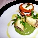 Roll� di Pollo e Speck su Purea di Piselli e Millefoglie di Melanzane e Bufala - -