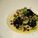 Tagliatellina di seppia arrosta al suo nero, profumato allo scalogno su vellutata di mais e maionese  di avocado - -
