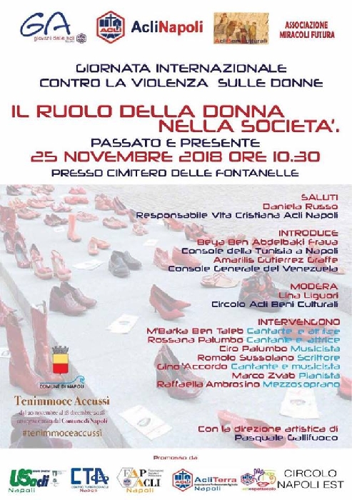 -locandina giornata contro violenza donne - immagine in primo piano dell'Articolo: Giornata contro la Violenza sulle Donne: “Il ruolo della donna nella società”: evento artistico Acli Napoli e Acli Beni Culturali presso il Cimitero delle Fontanelle domani 25 novembre alle ore 11. immagine in primo piano