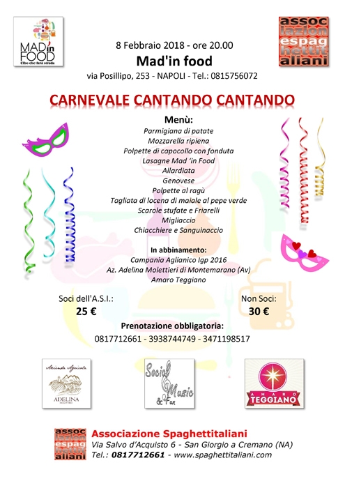 Carnevale Cantando Cantando - immagine in primo piano dell'Articolo: 08/02 - Mad'in food - Napoli - Carnevale Cantando Cantando immagine in primo piano