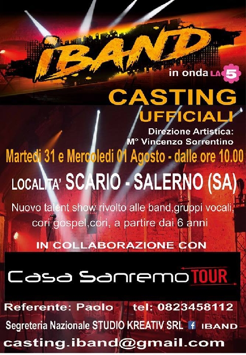 Casa Sanremo Tour e iBand, insieme per la musica - immagine in primo piano dell'Articolo: Casa Sanremo Tour e il nuovo talent show di La5 iBand, insieme per la musica, al via i due contest destinati ai giovani talenti del panorama musicale italiano con tappe a Scario e Palermo immagine in primo piano