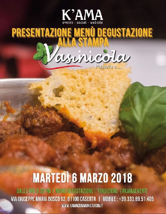 immagine in primo piano della News: Cena - degustazione da Vasinicola riservata alla stampa accreditata e invitata il 6 marzo alle ore 20.30, in via G.M. Bosco n.62, a Caserta, con le migliori proposte enogastronomiche della cucina tradizionale e casereccia della Campania e di Napoli, tra pizze, primi piatti, pasta e dolci classici immagine in primo piano