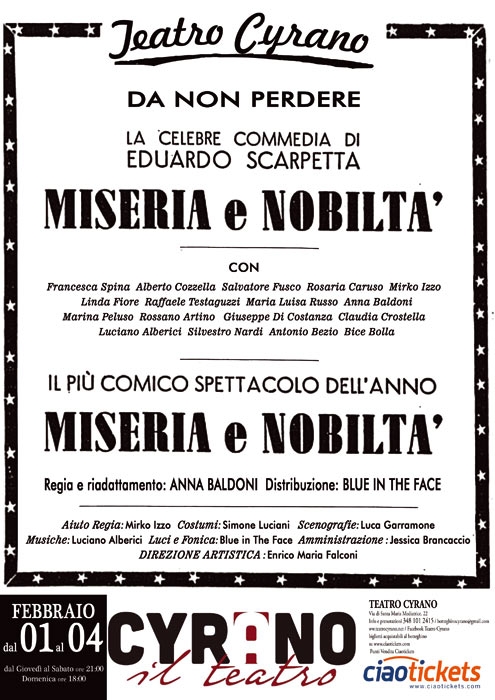 Miseria e Nobiltà al Cyrano di Roma - immagine in primo piano dell'Articolo: Miseria e nobiltà al Teatro Cyrano, dal 1° al 4 febbraio 2018 immagine in primo piano