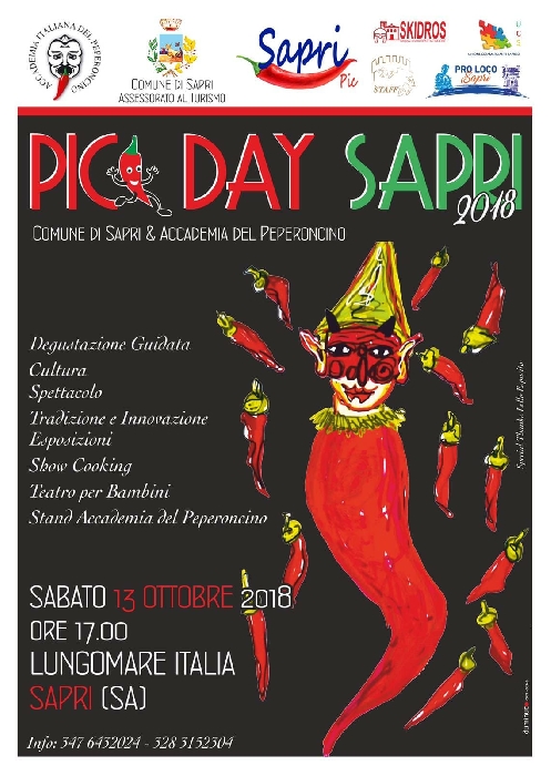 Sua maestà il Peperoncino da Diamante sbarca a Sapri Sabato 13 ottobre 2018, sul Lungomare il 1° Pic Day
- immagine in primo piano dell'Articolo: Sua maestà il peperoncino rosso da Diamante in Calabria sbarca a Sapri, nella perla del Cilento in Campania, sabato 13 ottobre 2018 sul Lungomare che guarda alla spigolatrice ci sarà il 1° Pic Day
immagine in primo piano