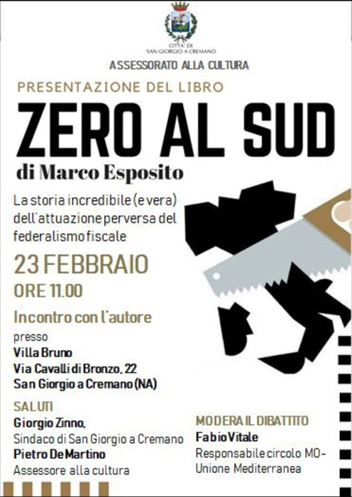 Zero al Sud di Marco Esposito - immagine in primo piano dell'Articolo: 09/03 ore 11 - Piano Nobile di Villa Bruno - San Giorgio a Cremano (NA) - Presentazione del libro Zero al Sud di Marco Esposito immagine in primo piano