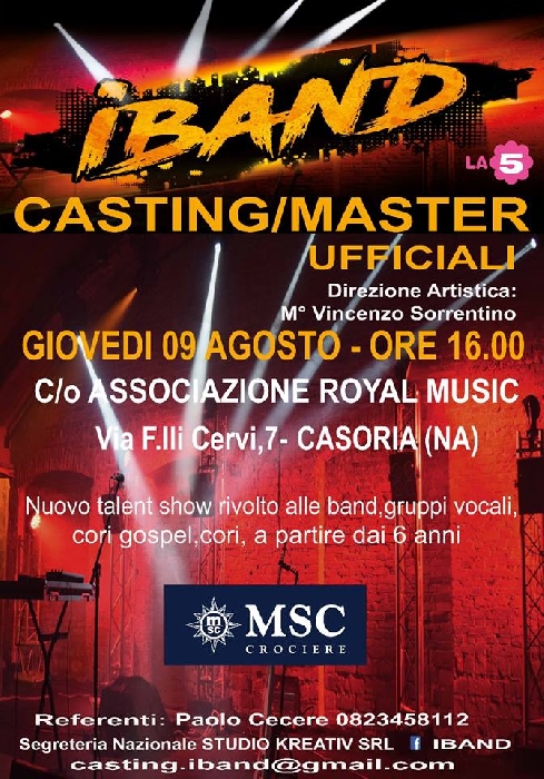 un nuovo format che presto andrà in onda su La5 Mediaset presentato dalla splendida attrice Giorgia Wurth. - immagine in primo piano dell'Articolo: Ultima tappa di iBand a Casoria, appuntamento alla Royal Music per dare voce alla musica oggi alle 16 in provincia di Napoli per il talent musicale di La5 condotto dall'attrice Giorgia Wurth a dicembre immagine in primo piano